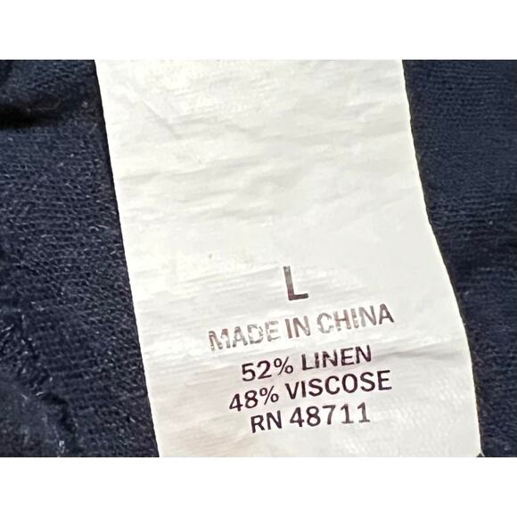 Falls Creek Linen Blend Dress Navy Blue Tiered Smocked Midi Womens Sz Large - Picture 9 of 9